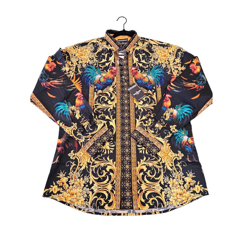 BARABAS Men's Black Rooster Rhinestone Long Sleeve Shirt – Galgani Menswear